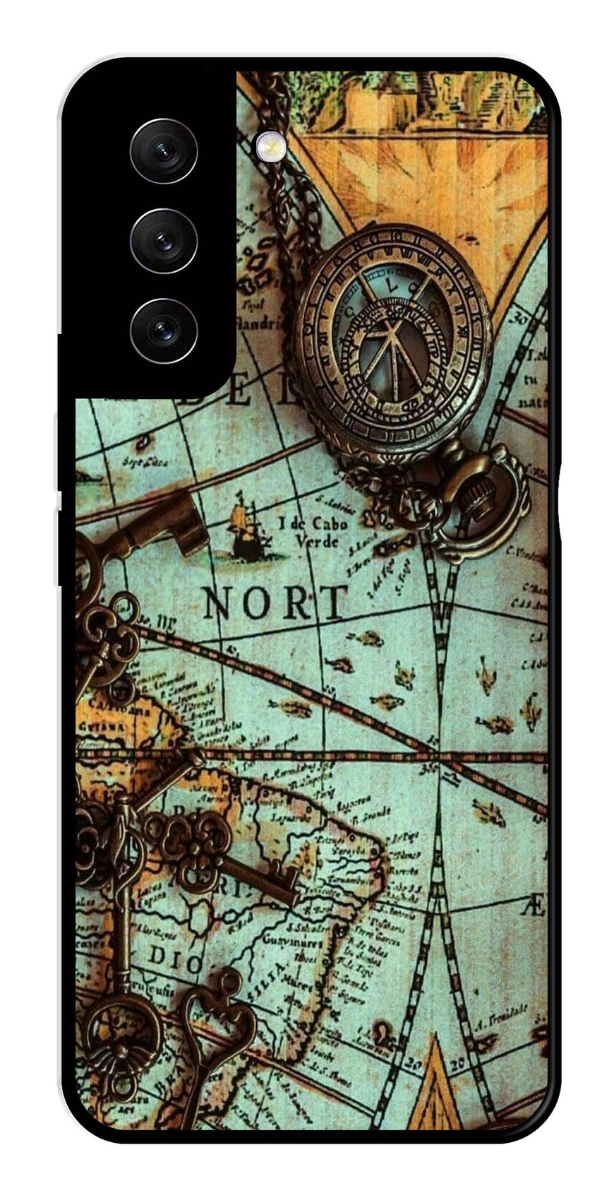 Map Design Metal Mobile Case for Samsung Galaxy S21 FE 5G   (Design No -54)