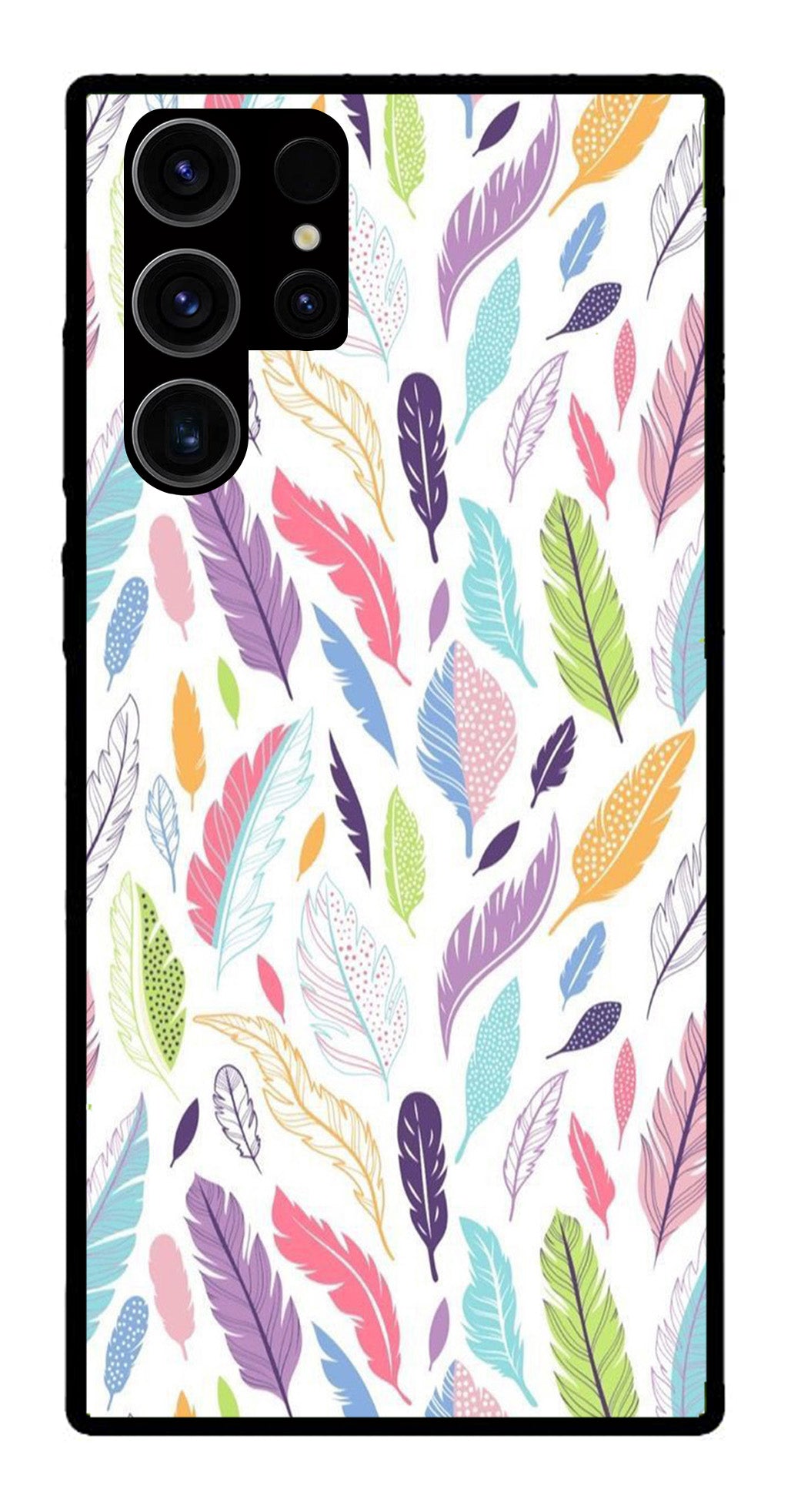 Colorful Feathers Metal Mobile Case for Samsung Galaxy S22 Ultra 5G   (Design No -06)