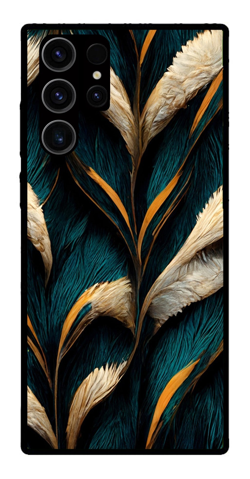 Feathers Metal Mobile Case for Samsung Galaxy S22 Ultra 5G   (Design No -30)