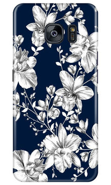 White flowers Blue Background Mobile Back Case for Samsung Galaxy S7 Edge (Design - 14)