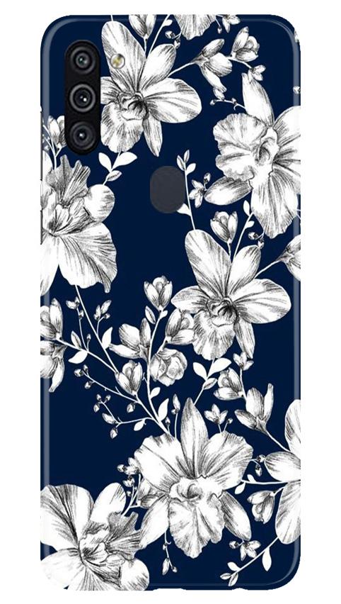 White flowers Blue Background Case for Samsung Galaxy A11