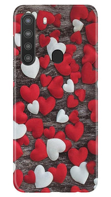 Red White Hearts Mobile Back Case for Samsung Galaxy A21  (Design - 105)