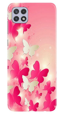 White Pick Butterflies Mobile Back Case for Samsung Galaxy A22 (Design - 28)