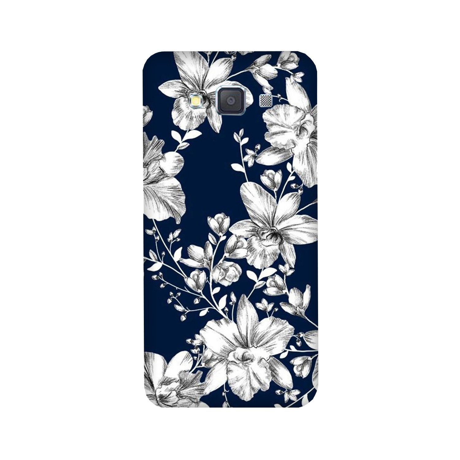 White flowers Blue Background Case for Galaxy E5