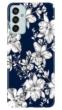 White flowers Blue Background Mobile Back Case for Samsung Galaxy M13 (Design - 14)