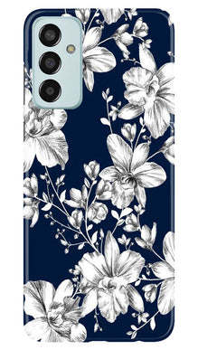 White flowers Blue Background Mobile Back Case for Samsung Galaxy F13 (Design - 14)