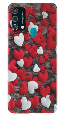 Red White Hearts Mobile Back Case for Samsung Galaxy F41  (Design - 105)