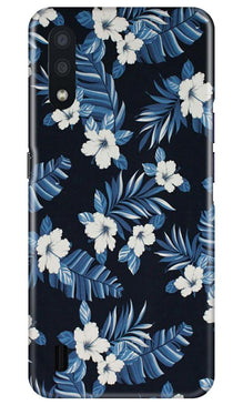 White flowers Blue Background2 Mobile Back Case for Samsung Galaxy M01 (Design - 15)