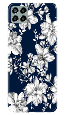 White flowers Blue Background Mobile Back Case for Samsung Galaxy M33 5G (Design - 14)