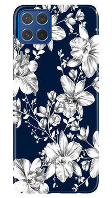 White flowers Blue Background Mobile Back Case for Samsung Galaxy M62 (Design - 14)