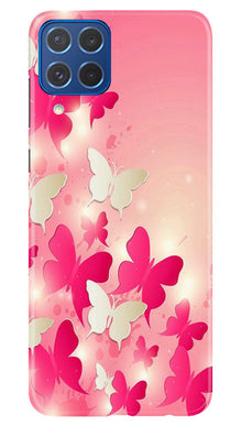 White Pick Butterflies Mobile Back Case for Samsung Galaxy M62 (Design - 28)