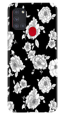 White flowers Black Background Mobile Back Case for Samsung Galaxy A21s (Design - 9)