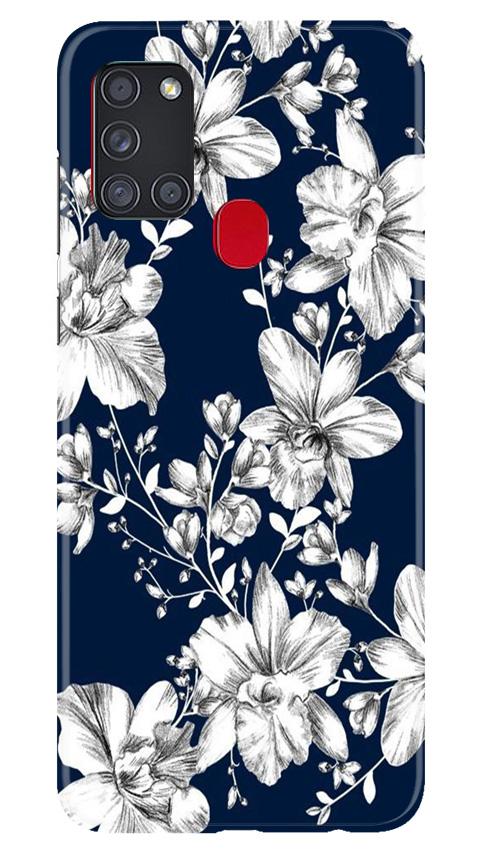 White flowers Blue Background Case for Samsung Galaxy A21s