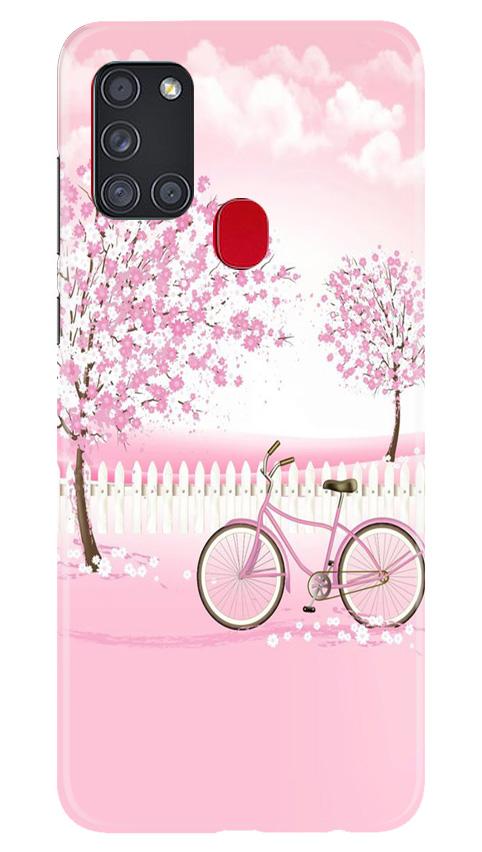 Pink Flowers Cycle Case for Samsung Galaxy A21s  (Design - 102)