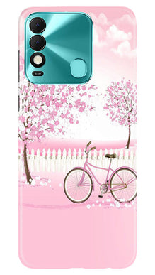 Pink Flowers Cycle Mobile Back Case for Tecno Spark 8  (Design - 102)