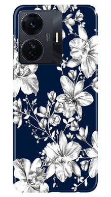 White flowers Blue Background Mobile Back Case for Vivo IQOO Z6 5G (Design - 14)