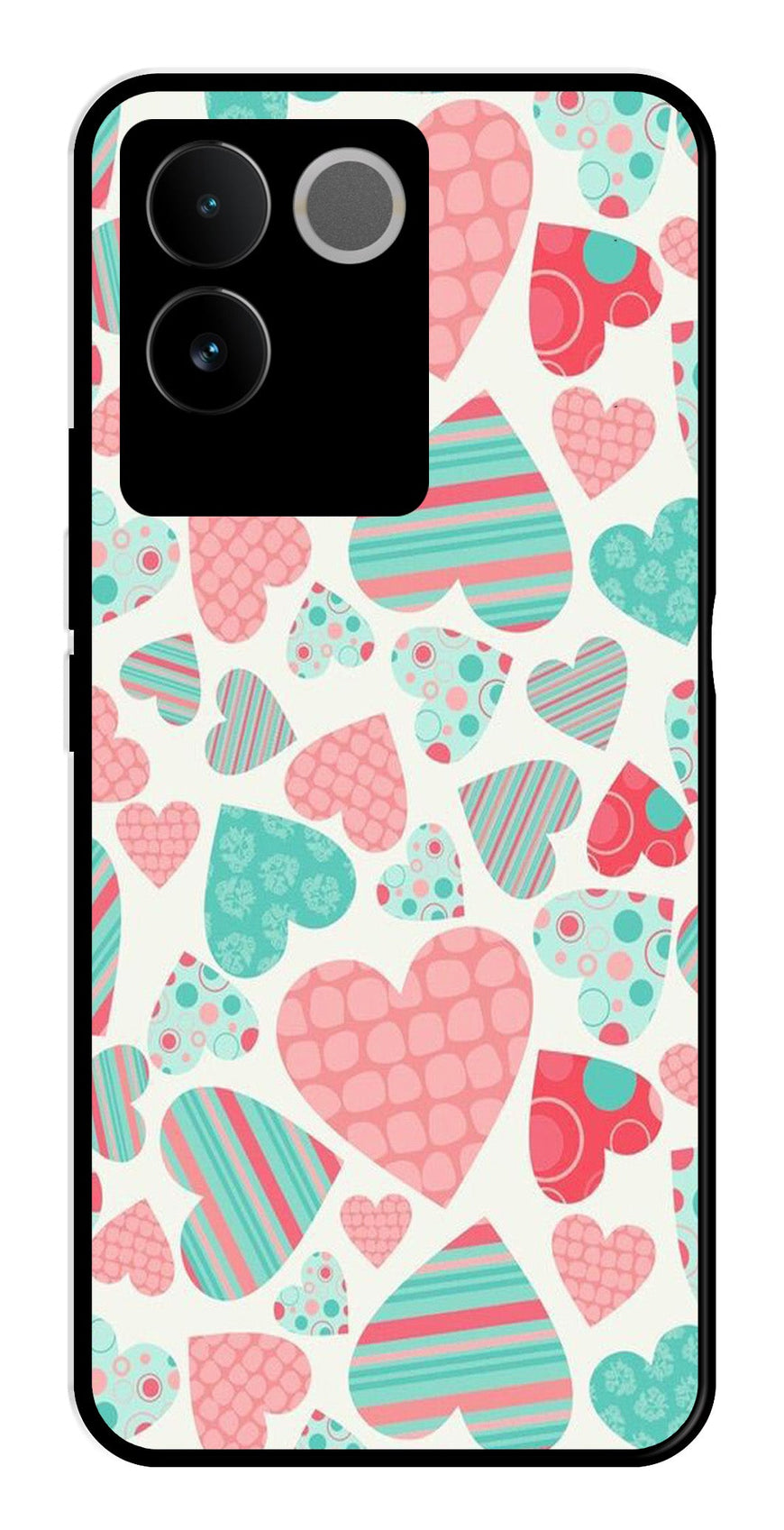 Hearts Pattern Metal Mobile Case for Vivo iQOO Z7 Pro   (Design No -22)