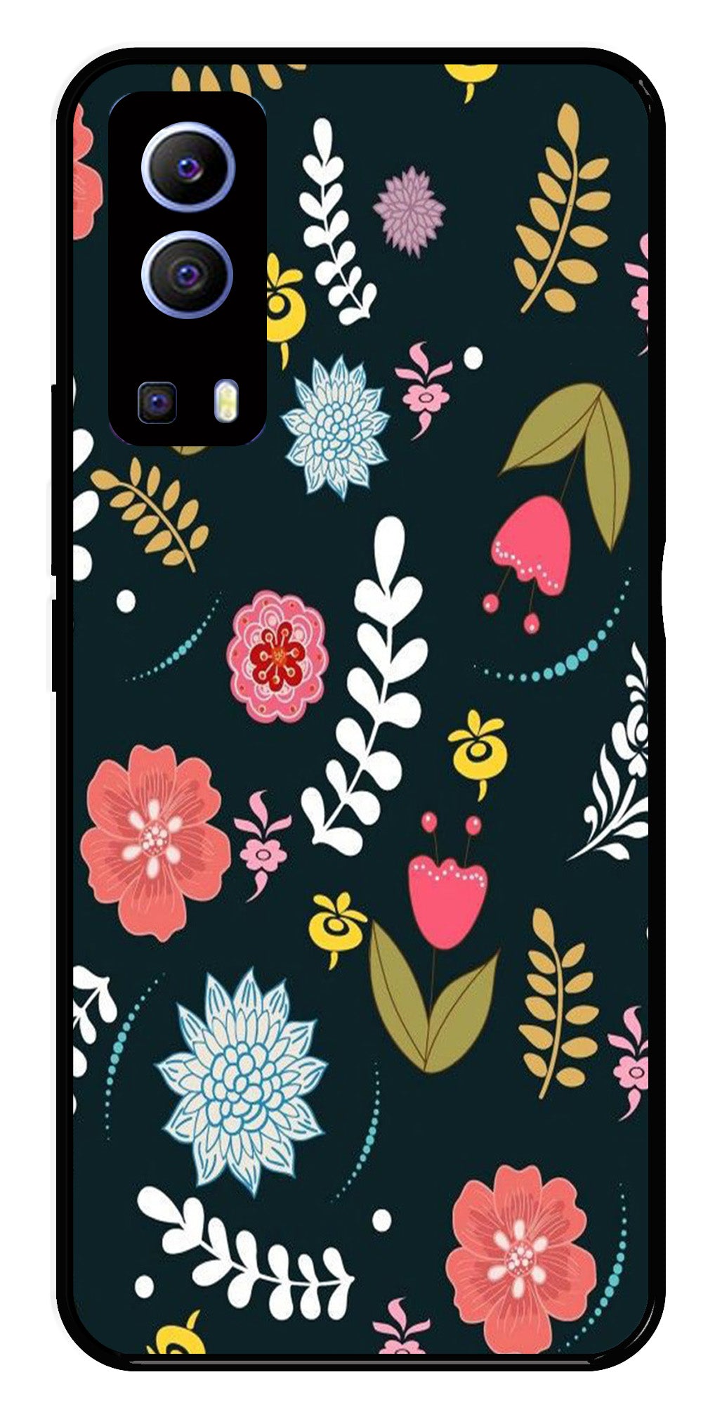 Floral Pattern2 Metal Mobile Case for Vivo Y72 5G   (Design No -12)