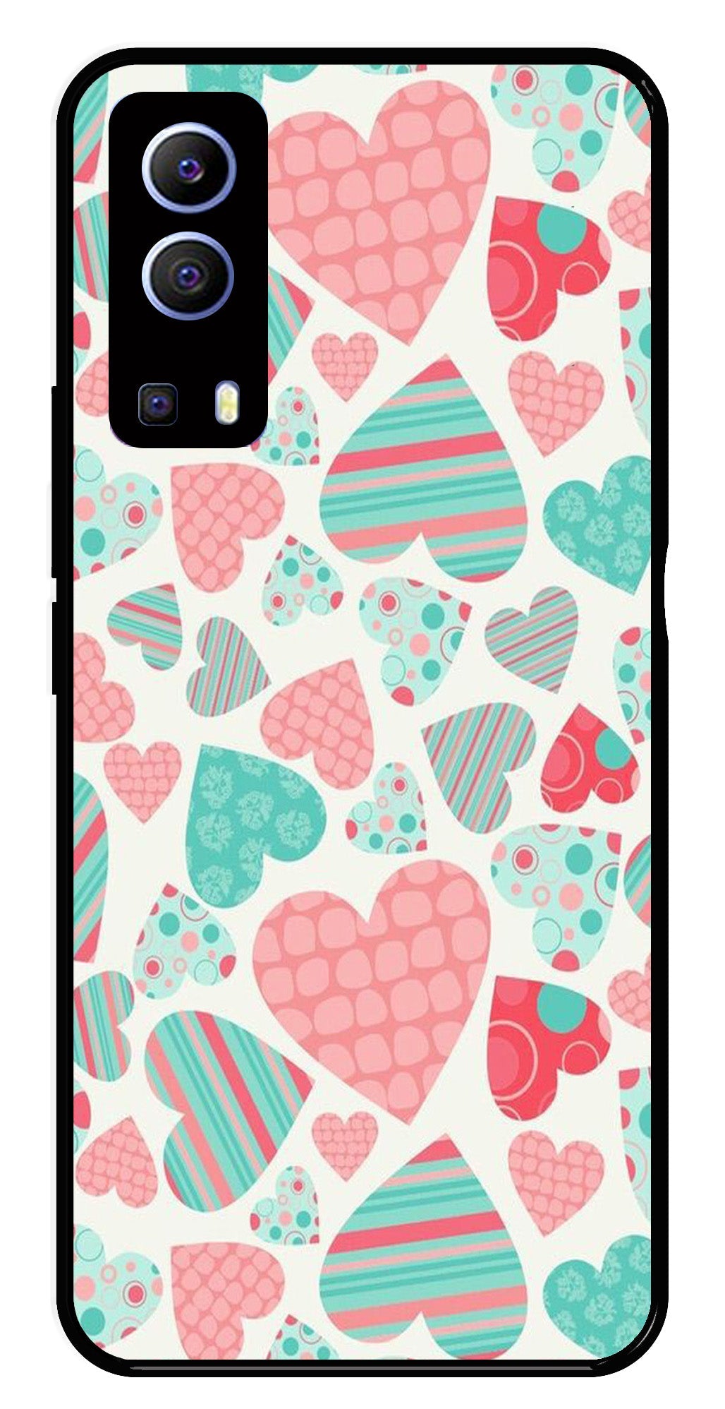 Hearts Pattern Metal Mobile Case for Vivo Y72 5G   (Design No -22)