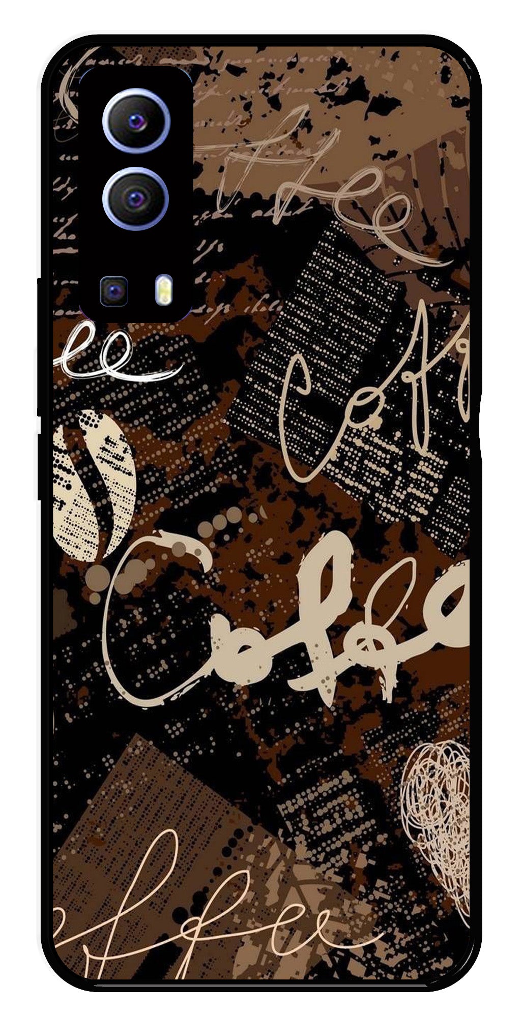 Coffee Pattern Metal Mobile Case for Vivo Y72 5G   (Design No -37)