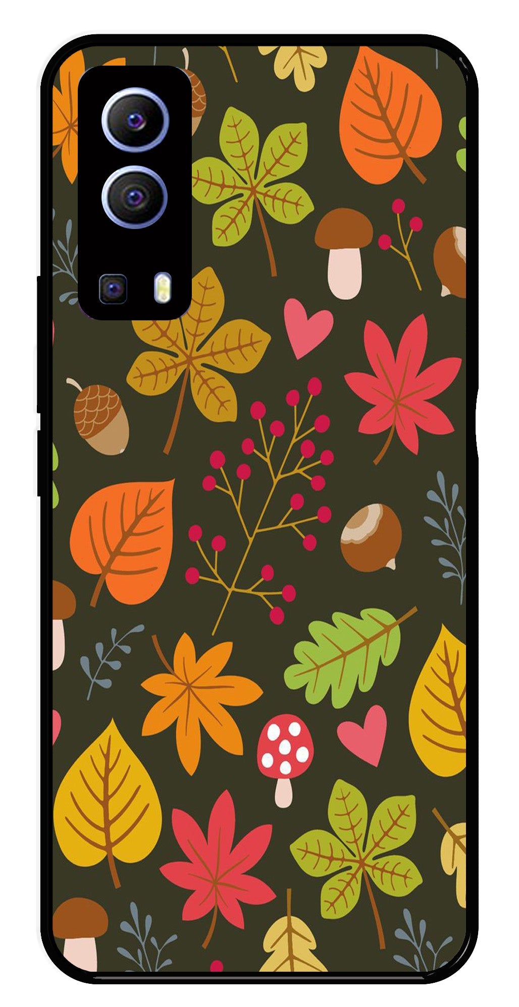 Leaves Design Metal Mobile Case for Vivo Y72 5G   (Design No -51)