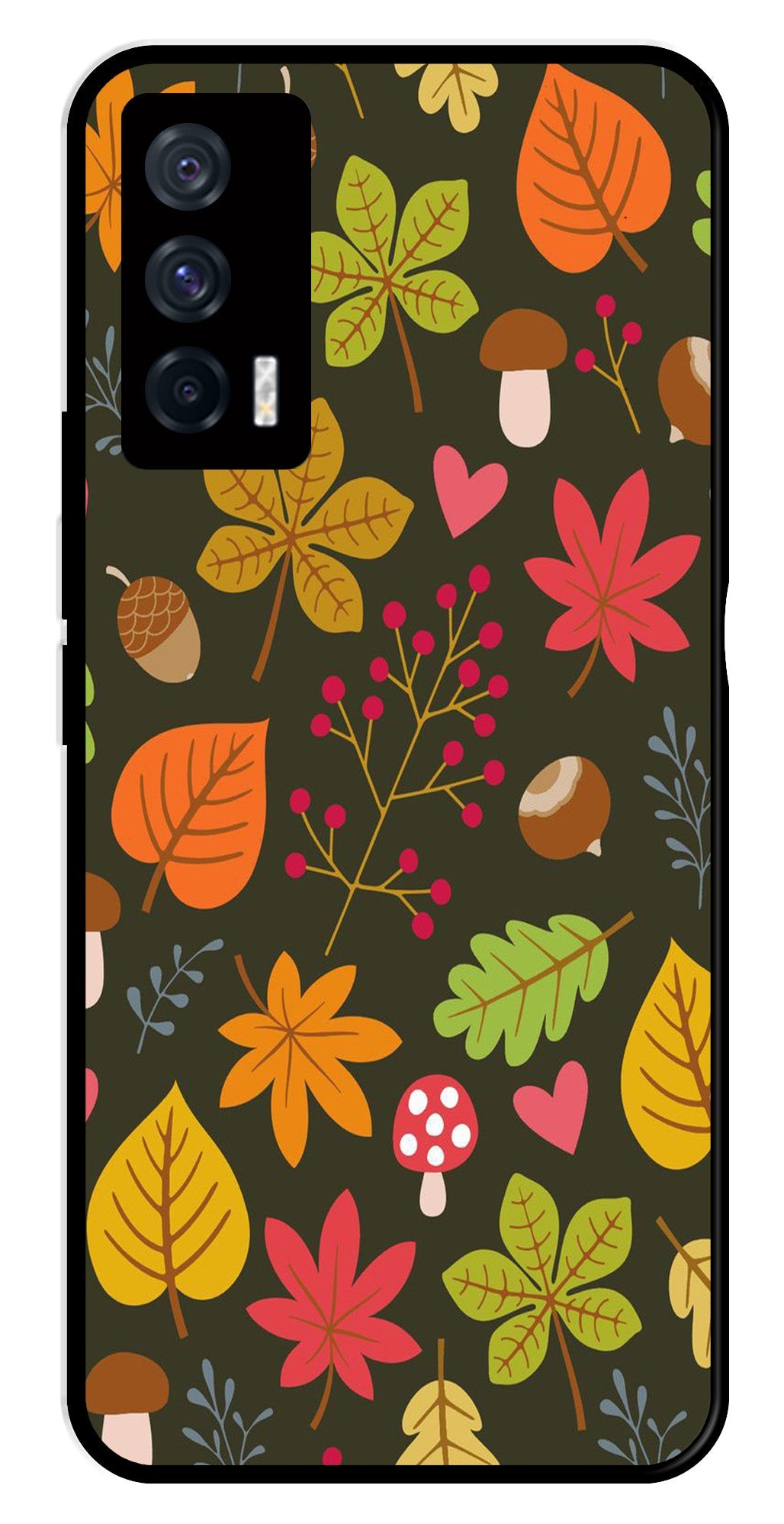 Leaves Design Metal Mobile Case for iQOO 7 5G   (Design No -51)