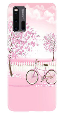 Pink Flowers Cycle Mobile Back Case for Vivo iQ00 3  (Design - 102)