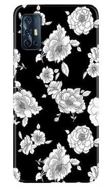 White flowers Black Background Mobile Back Case for Vivo V17 (Design - 9)