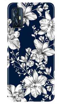 White flowers Blue Background Mobile Back Case for Vivo V17 (Design - 14)