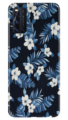 White flowers Blue Background2 Mobile Back Case for Vivo V19 (Design - 15)