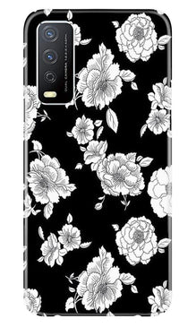 White flowers Black Background Mobile Back Case for Vivo Y12s (Design - 9)
