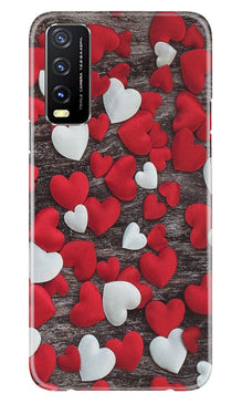 Red White Hearts Mobile Back Case for Vivo Y20A  (Design - 105)