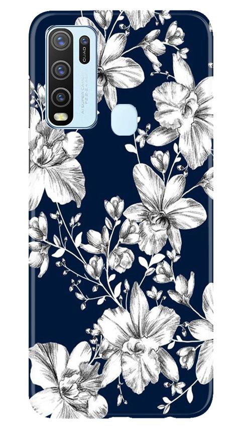 White flowers Blue Background Case for Vivo Y30