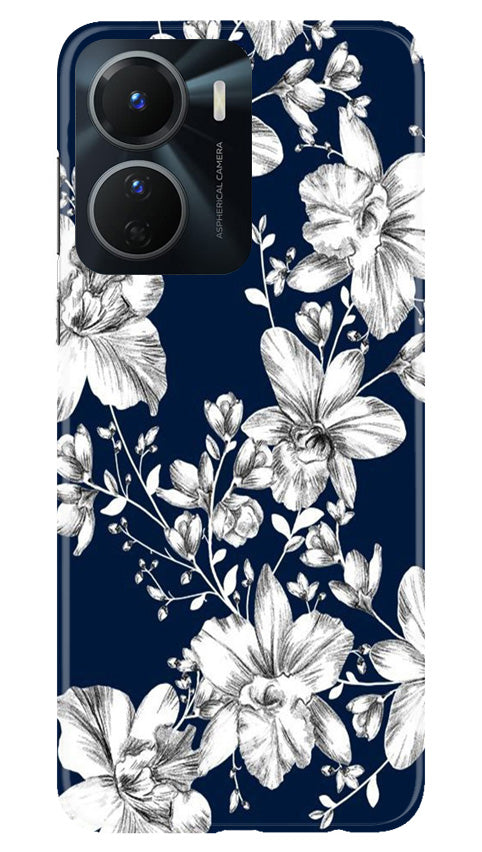 White flowers Blue Background Case for Vivo T2X 5G