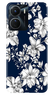 White flowers Blue Background Mobile Back Case for Vivo T2X 5G (Design - 14)