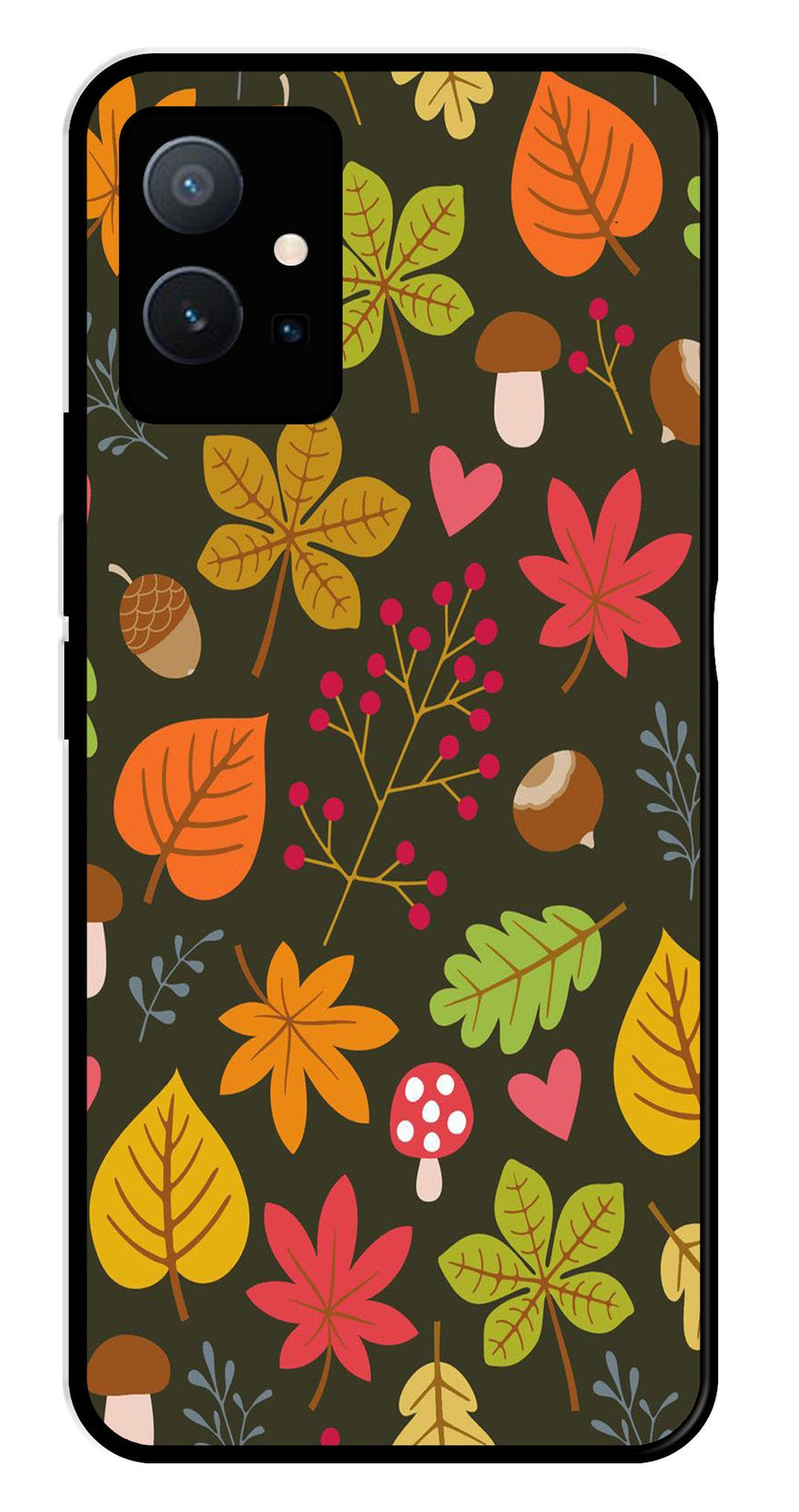 Leaves Design Metal Mobile Case for Vivo Y75 5G   (Design No -51)