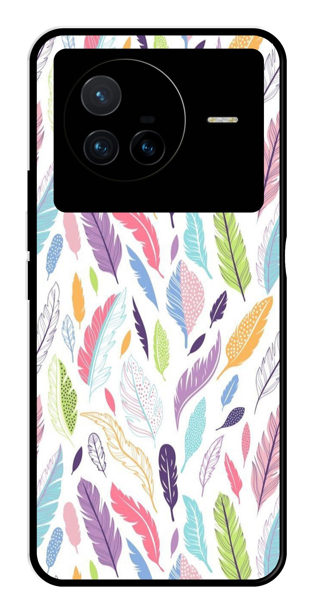 Colorful Feathers Metal Mobile Case for Vivo X80   (Design No -06)