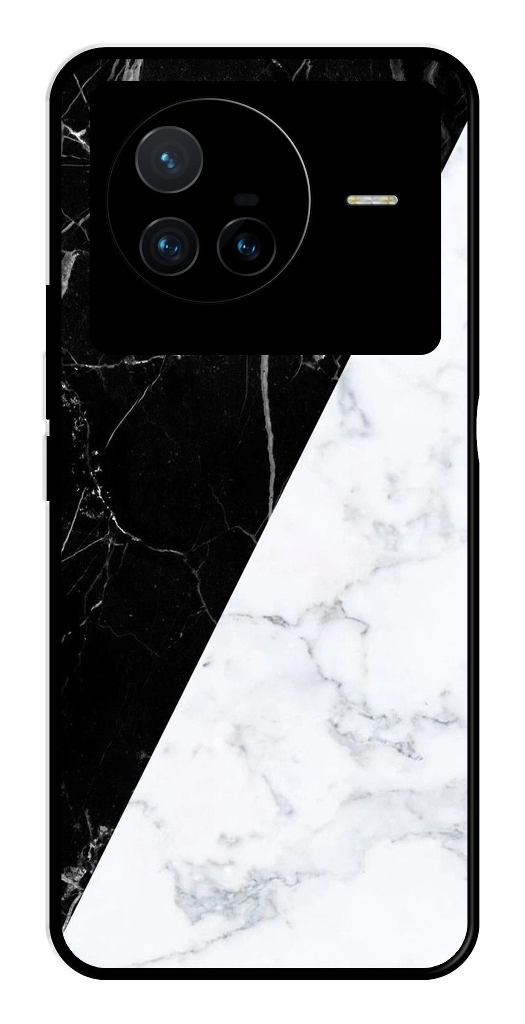 Black White Marble Design Metal Mobile Case for Vivo X80   (Design No -09)