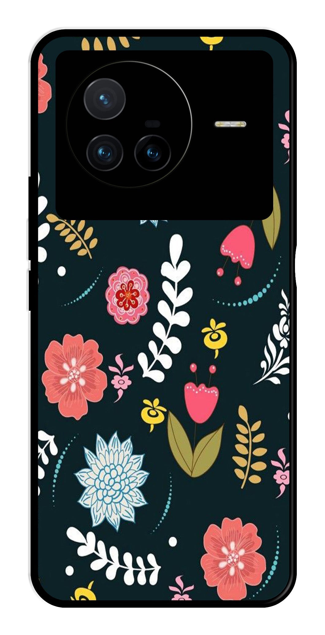 Floral Pattern2 Metal Mobile Case for Vivo X80   (Design No -12)