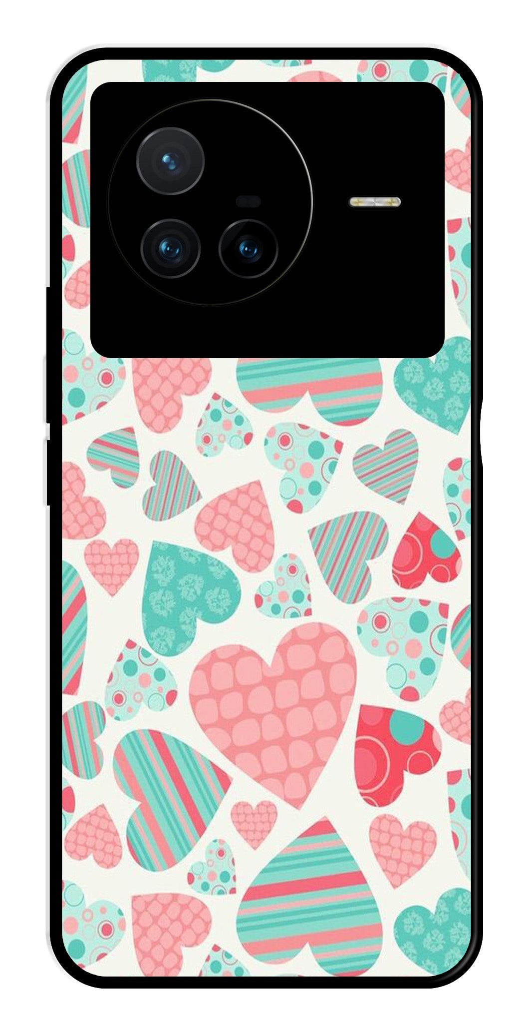 Hearts Pattern Metal Mobile Case for Vivo X80   (Design No -22)