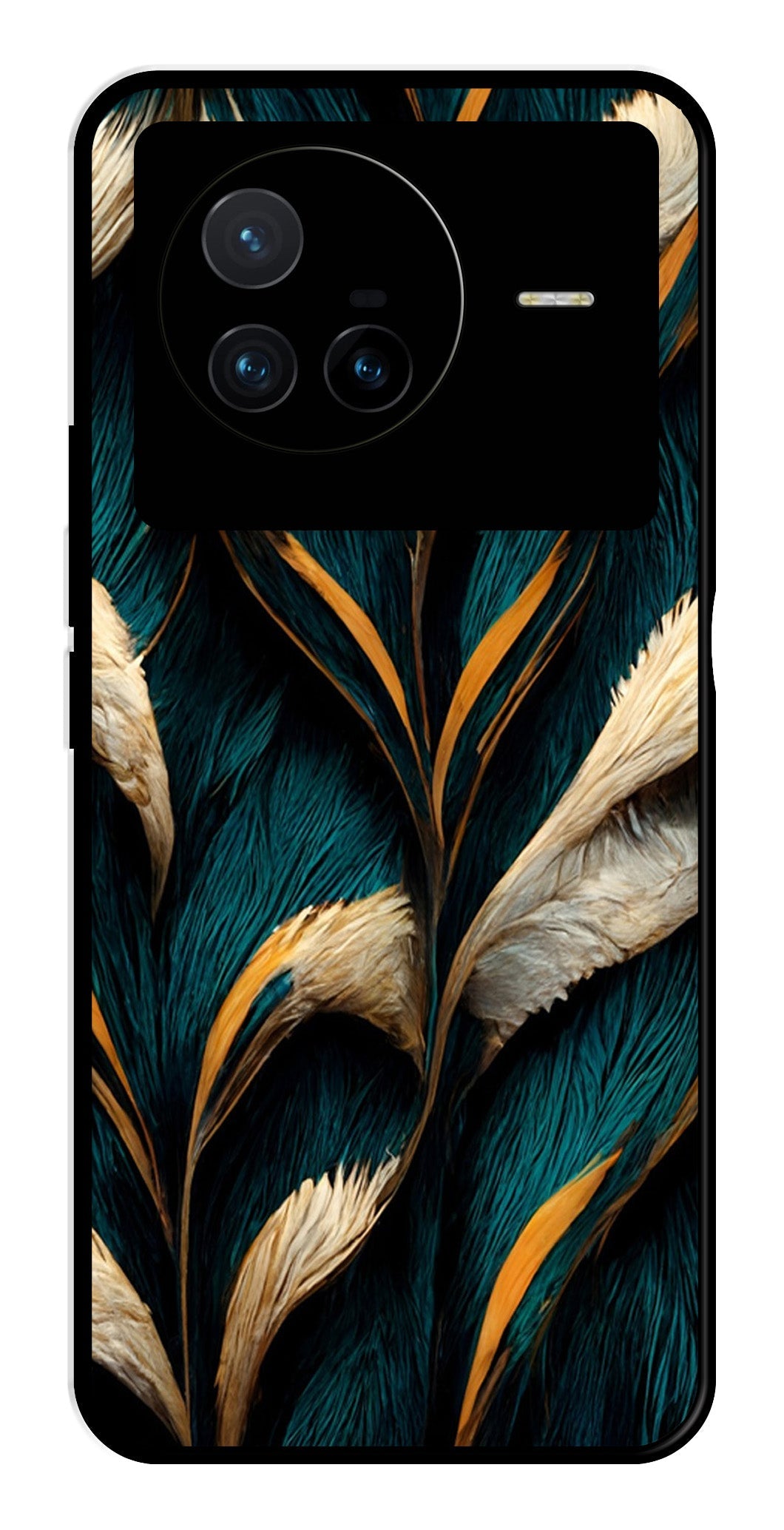 Feathers Metal Mobile Case for Vivo X80   (Design No -30)