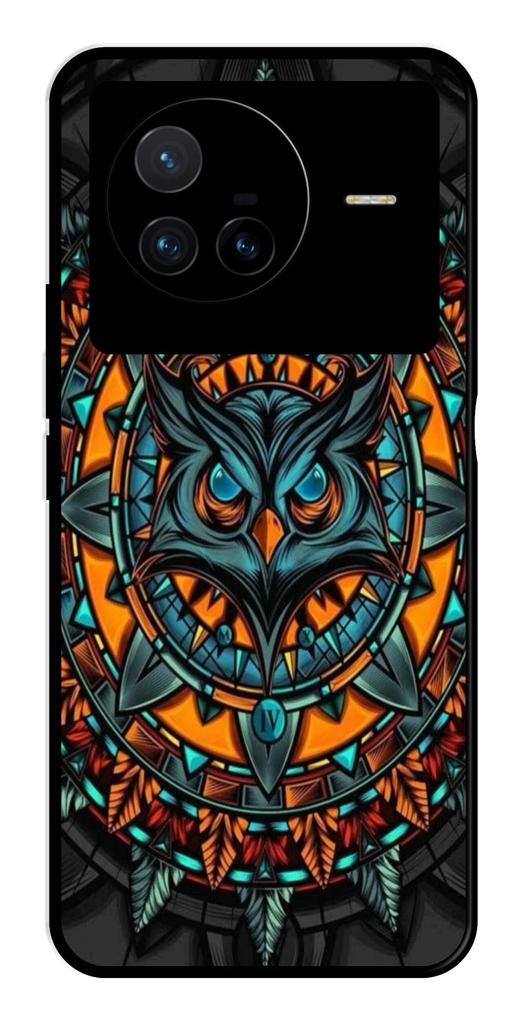 Owl Pattern Metal Mobile Case for Vivo X80   (Design No -42)