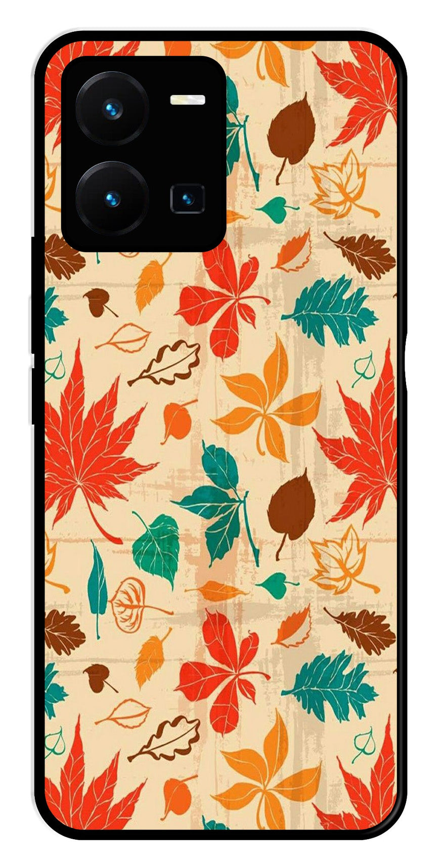 Leafs Design Metal Mobile Case for Vivo Y35   (Design No -14)