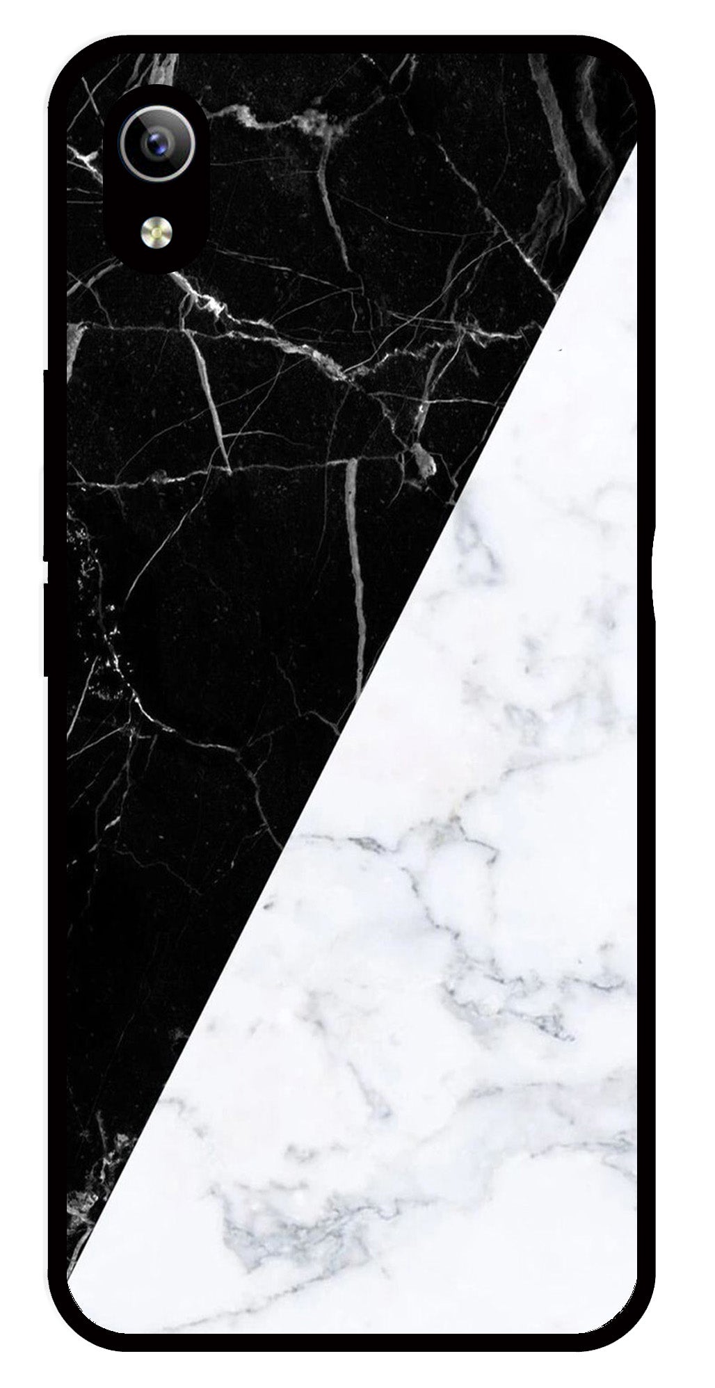 Black White Marble Design Metal Mobile Case for Vivo Y91i   (Design No -09)