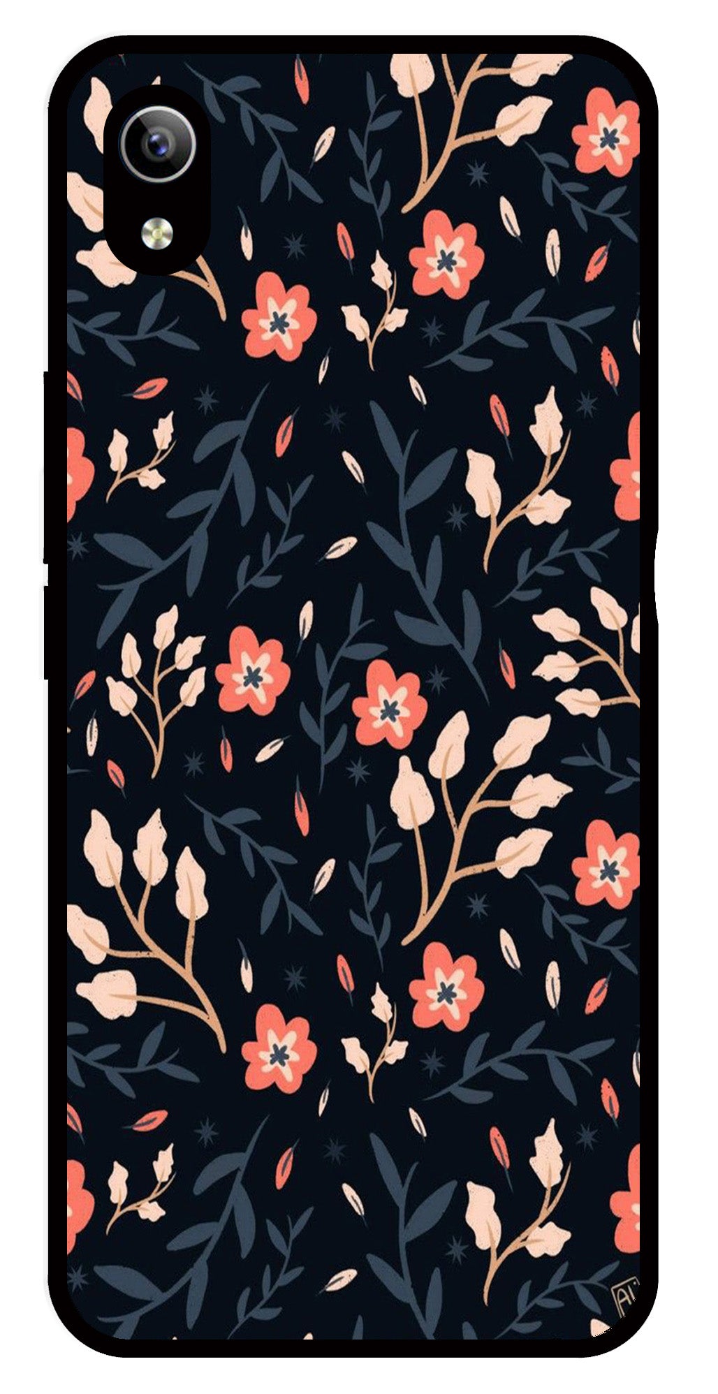 Floral Pattern Metal Mobile Case for Vivo Y91i   (Design No -10)