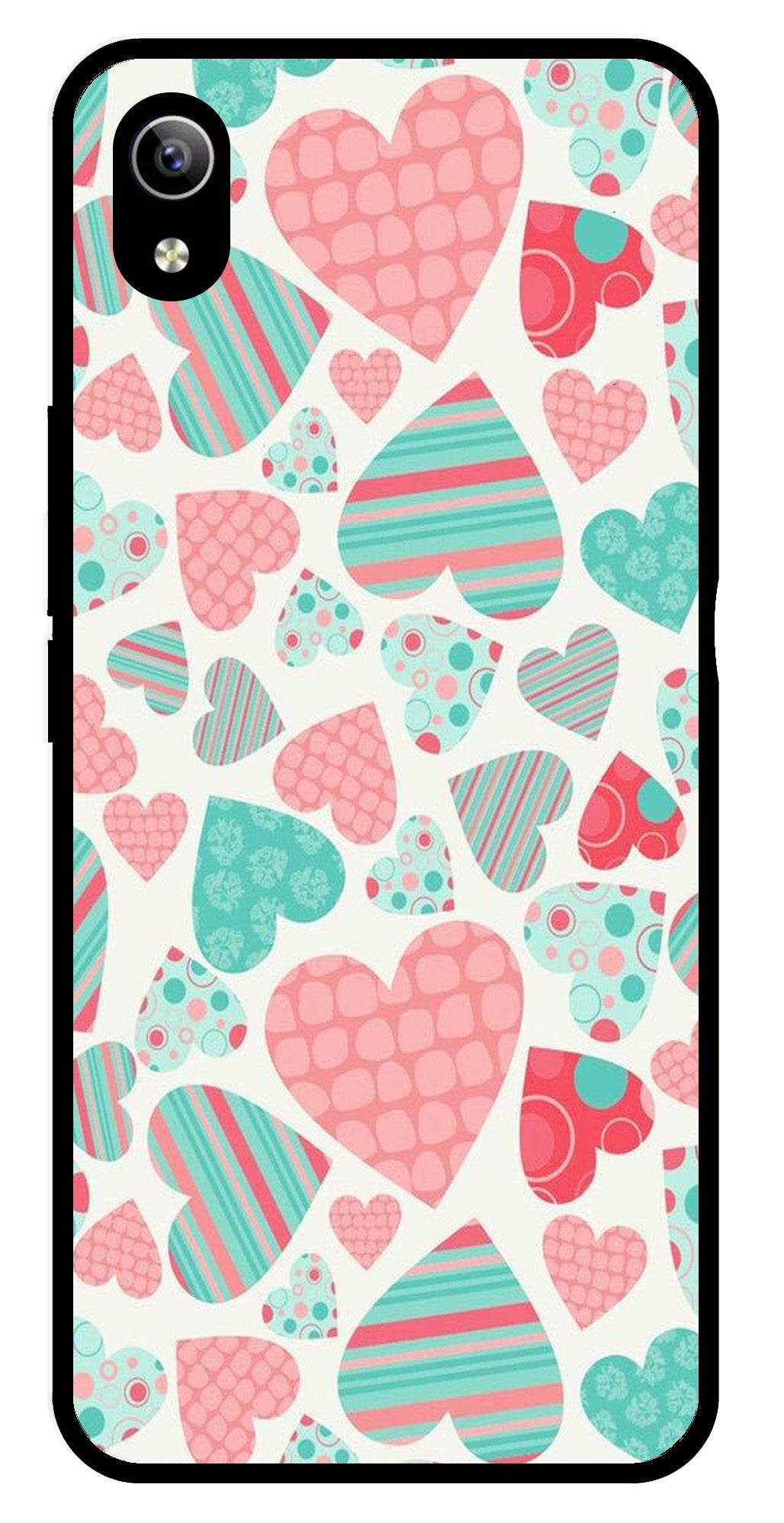 Hearts Pattern Metal Mobile Case for Vivo Y91i   (Design No -22)