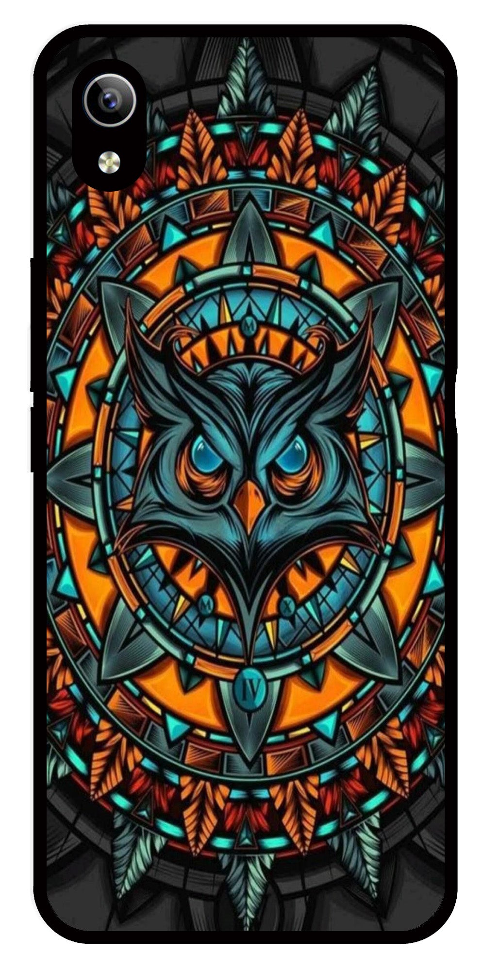 Owl Pattern Metal Mobile Case for Vivo Y91i   (Design No -42)