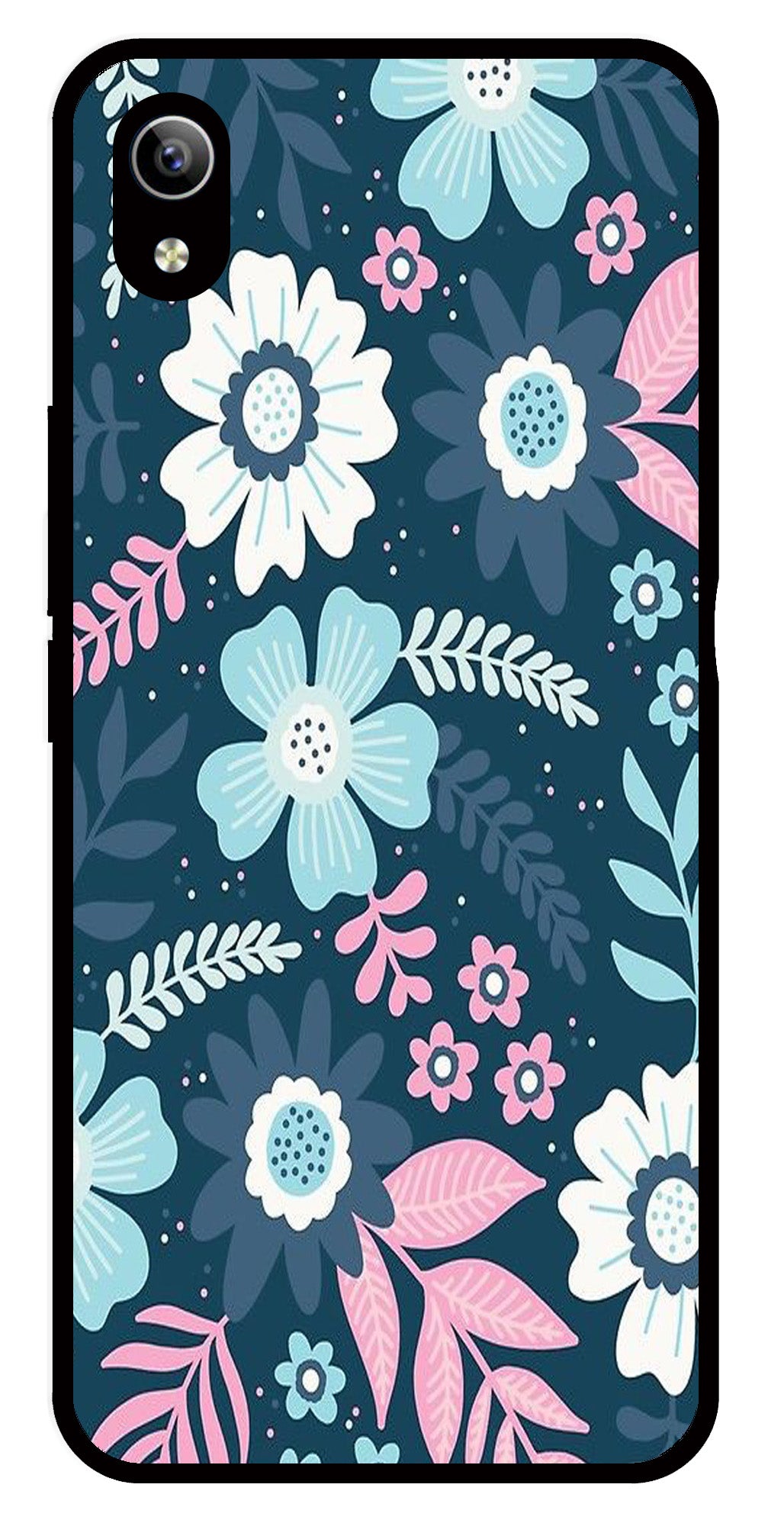 Flower Leaves Design Metal Mobile Case for Vivo Y91i   (Design No -50)