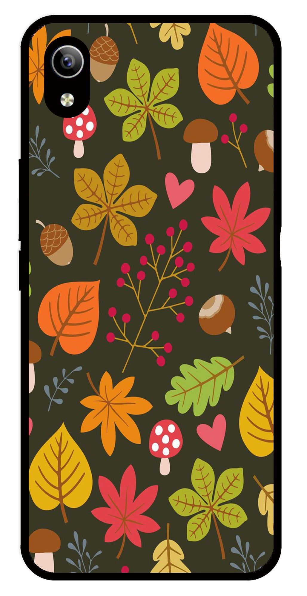 Leaves Design Metal Mobile Case for Vivo Y91i   (Design No -51)