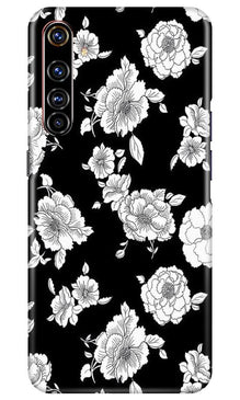 White flowers Black Background Mobile Back Case for Realme X50 Pro (Design - 9)